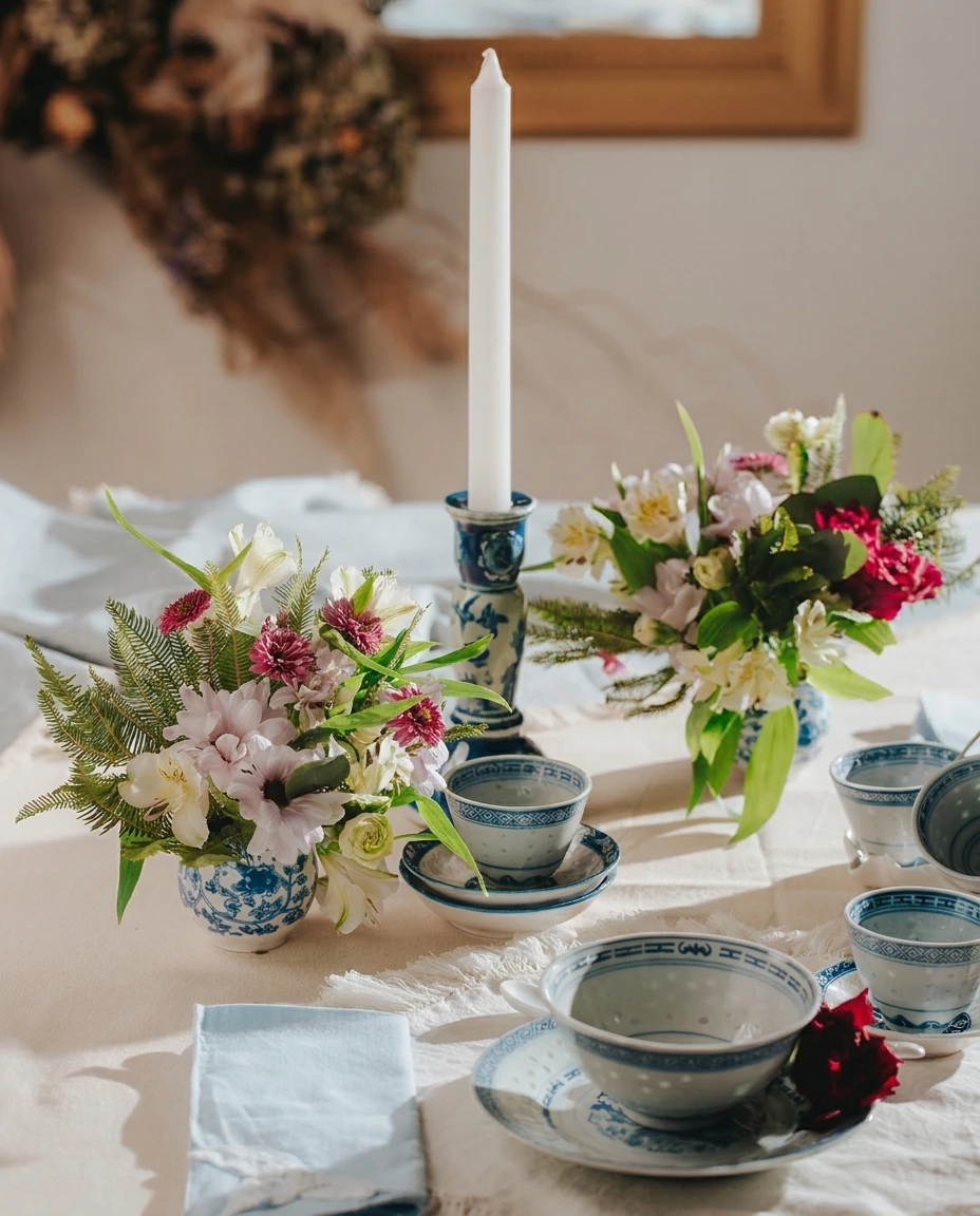 Unstructured organic wild bridal bouquet with trailing ribbons, garden roses, sweet peas, delicate ferns, soft romantic daylight in Chilean countryside estate.